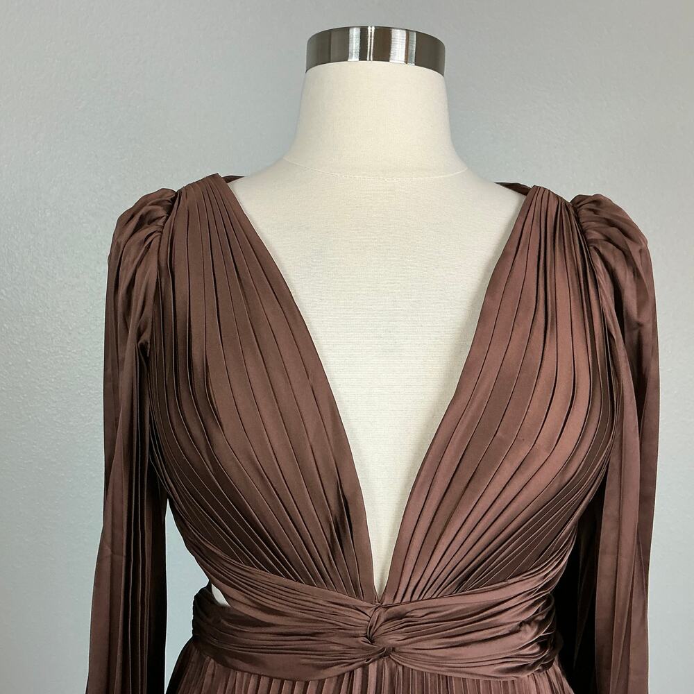 Mac Duggal 26737 Brown Evening Gown Satin Backless Long Sleeve Dress Size 12 - Picture 8 of 12